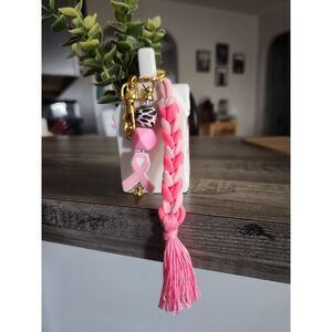 Handmade Breast Cancer Awareness Keychain w/ Braided Tassel